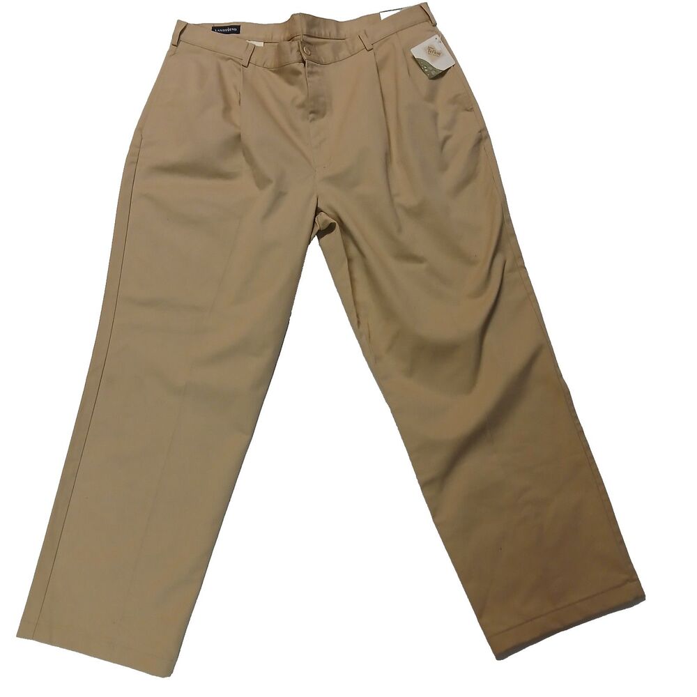 Lands' End Men’s 100% Cotton Pleated Chino Beige Khaki Straight Pants 40x30 NEW